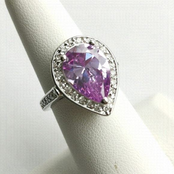Nwt 6ct teardrop pear cut lavender Amethyst cz halo cz ring size 7 - Picture 1 of 5